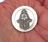 pin or brooch judaica charm mother of pearl button filligree hamsa with star of david