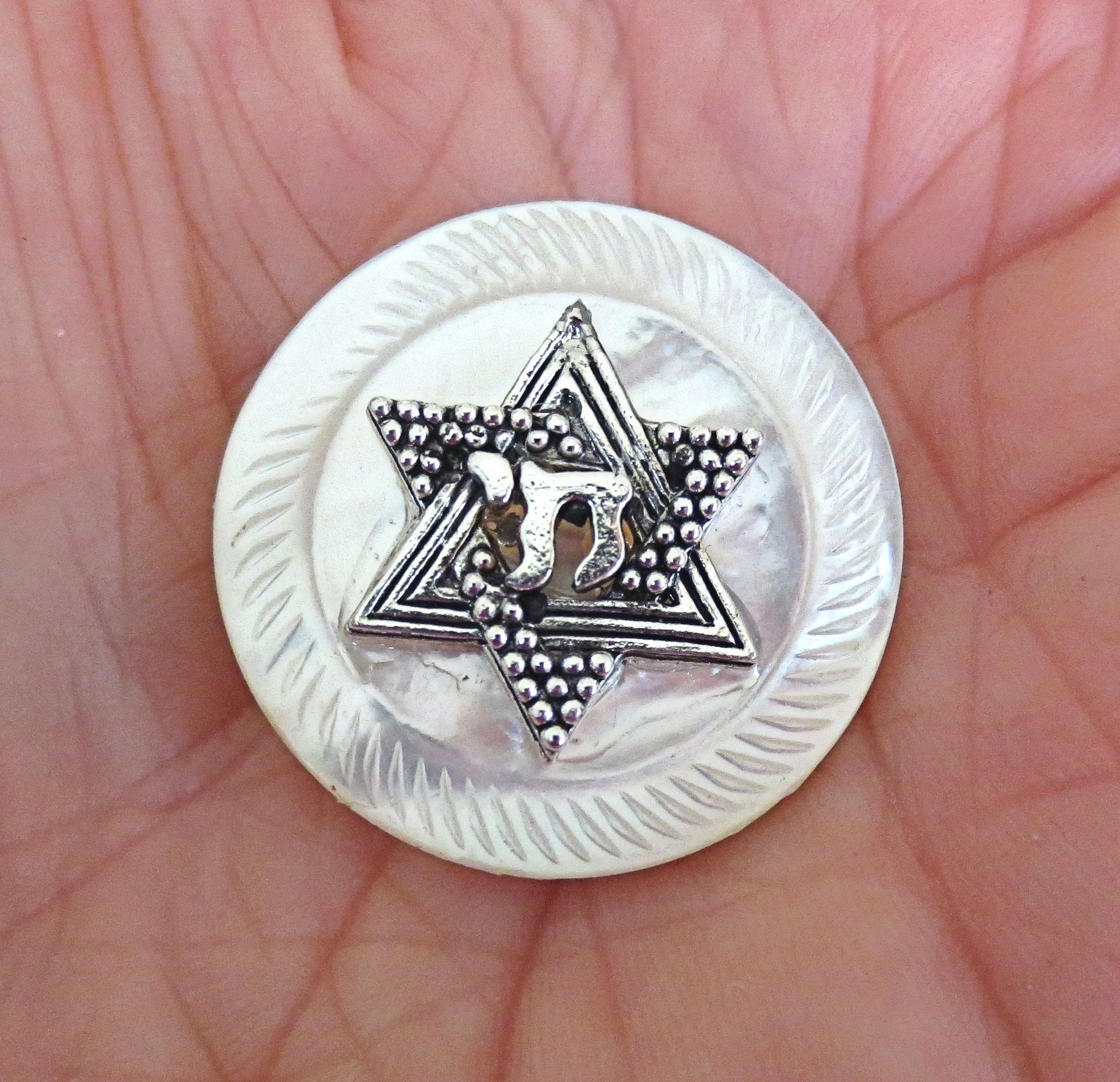 pin or brooch judaica charm mother of pearl button