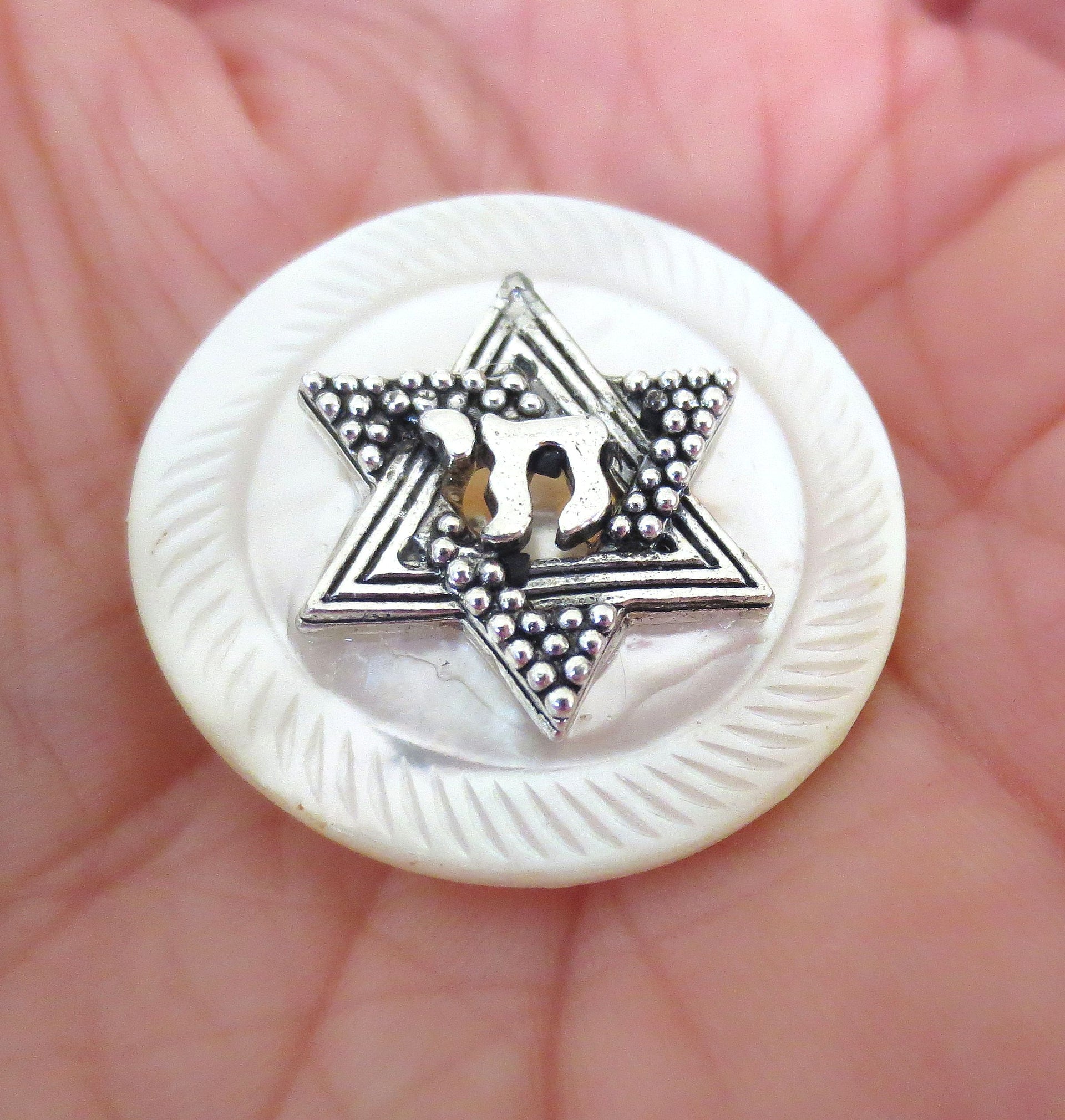 pin or brooch judaica charm mother of pearl button