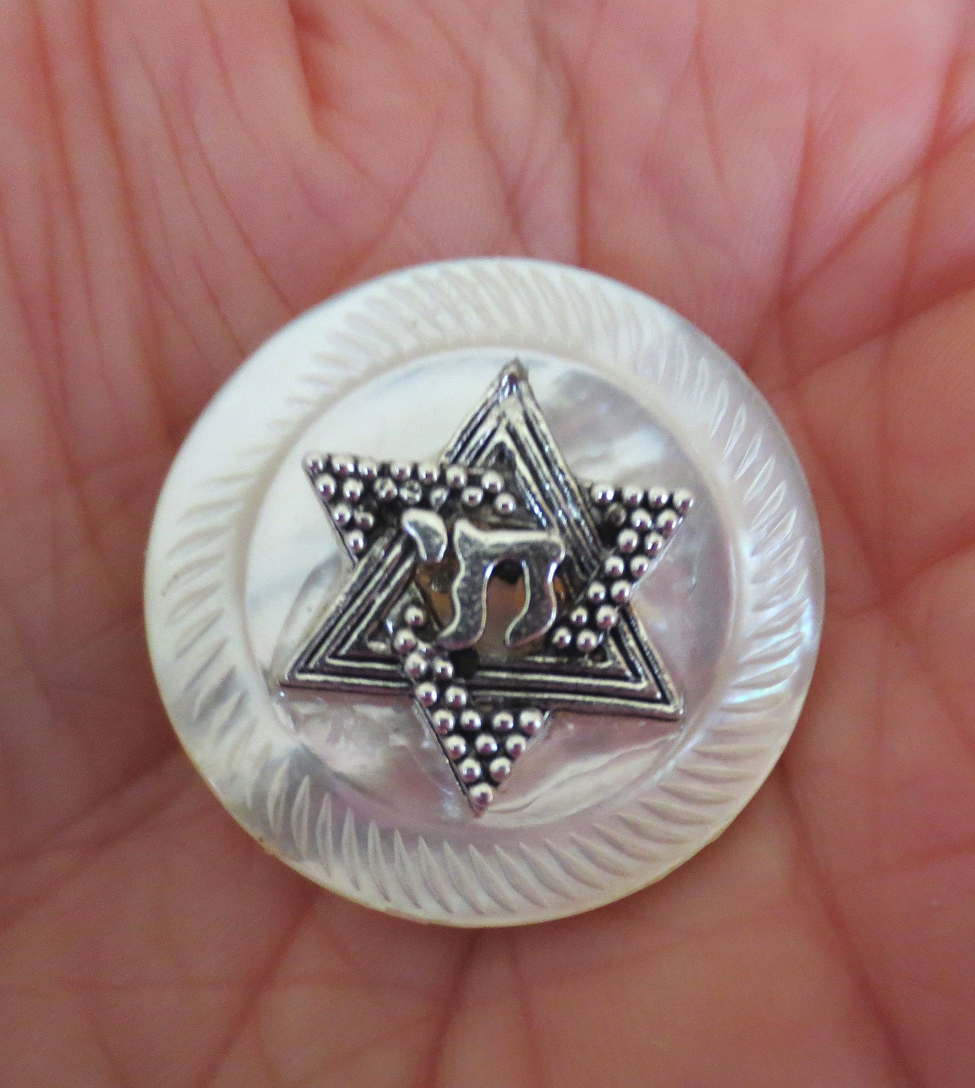 pin or brooch judaica charm mother of pearl button