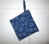 pot holders / trivets quilted thick double insulated useful home decor batik blue silver stars of david