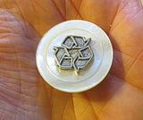 pin or brooch judaica charm mother of pearl button recycle symbol
