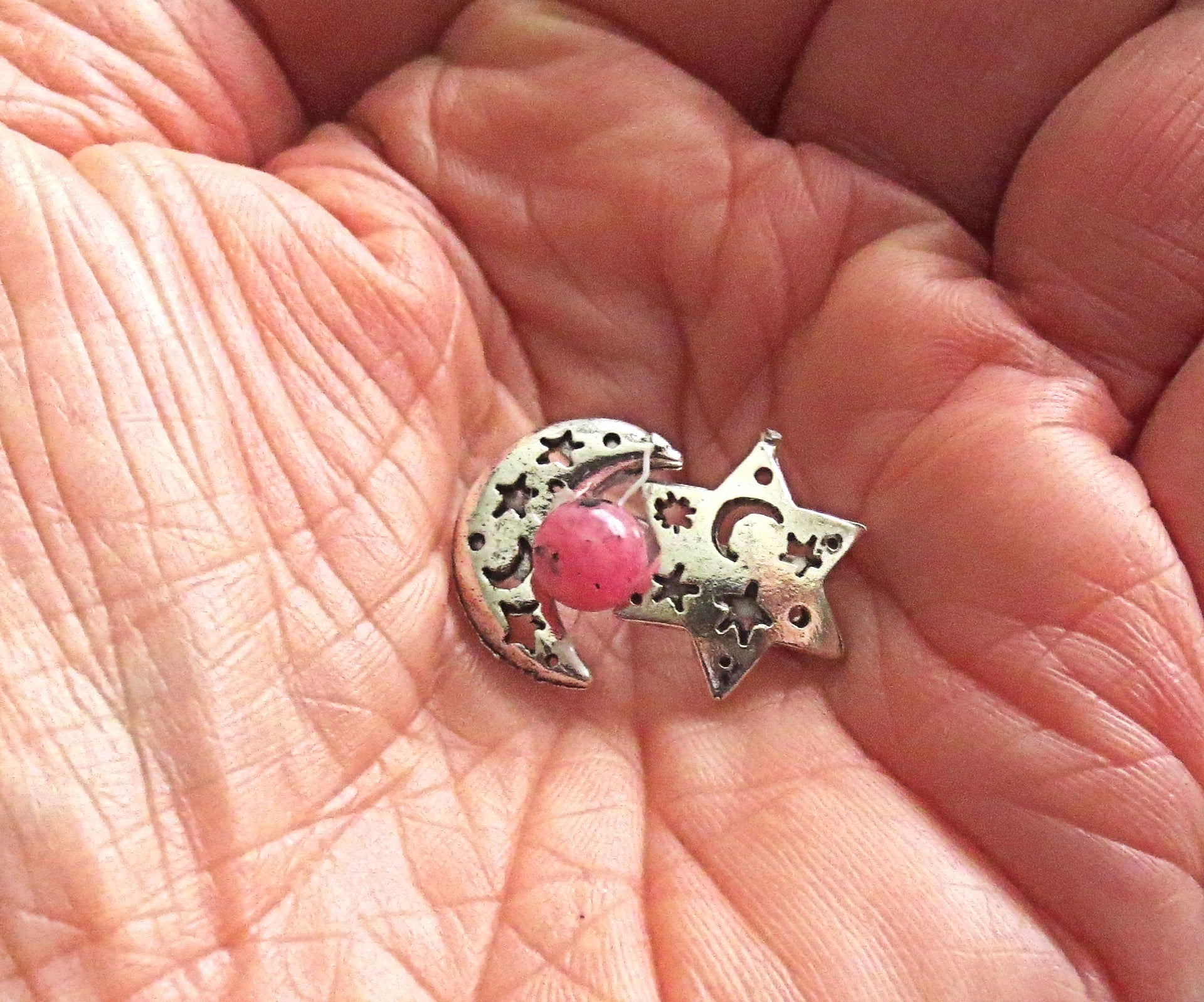 rosh hodesh or chodesh gemstone brooch or pin sesame jasper pink