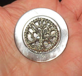 pin or brooch judaica charm mother of pearl button round tree of life