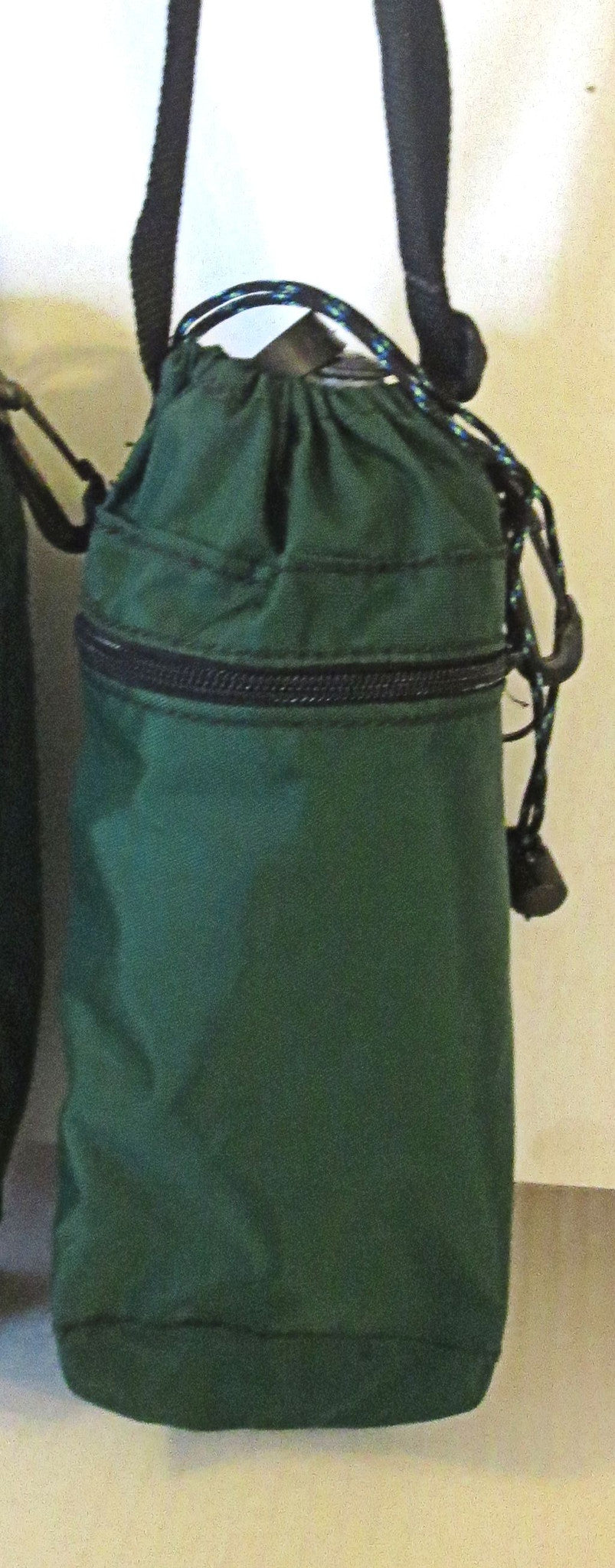 water bottle bag adjustable sling styling great for travel, on the go, staying hydrated dark green / outer zippered pocket